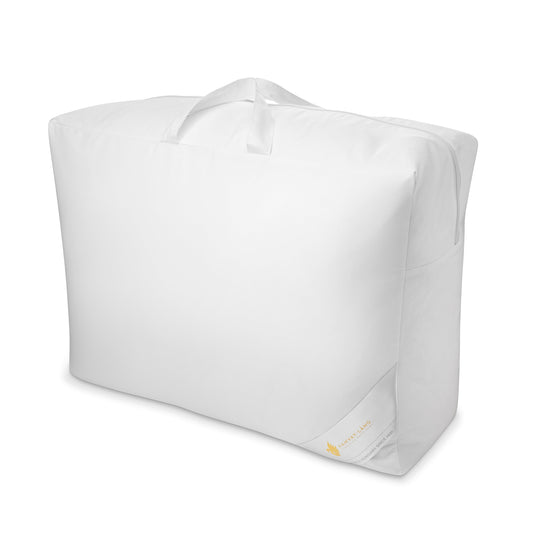 white cotton comforter storage bag