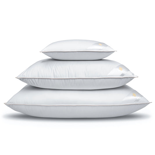 stack of 3 Hungarian goose down pillows, various sizes, white