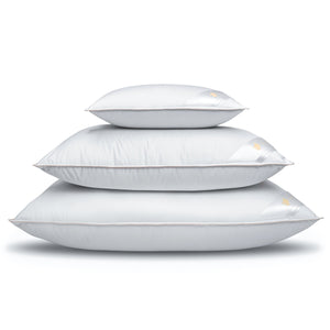 stack of 3 Hungarian goose down pillows, various sizes, white